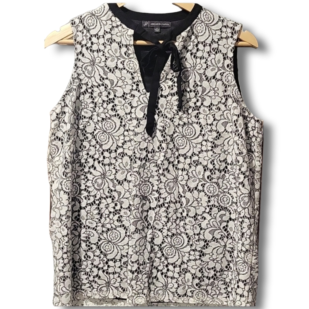 Adrianna Papell Tie Front Sleeveless Lace Blouse